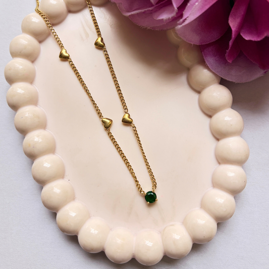 Emerald Heart Necklace- Gold