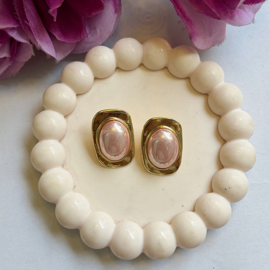 Pink Pearl Stud Earrings