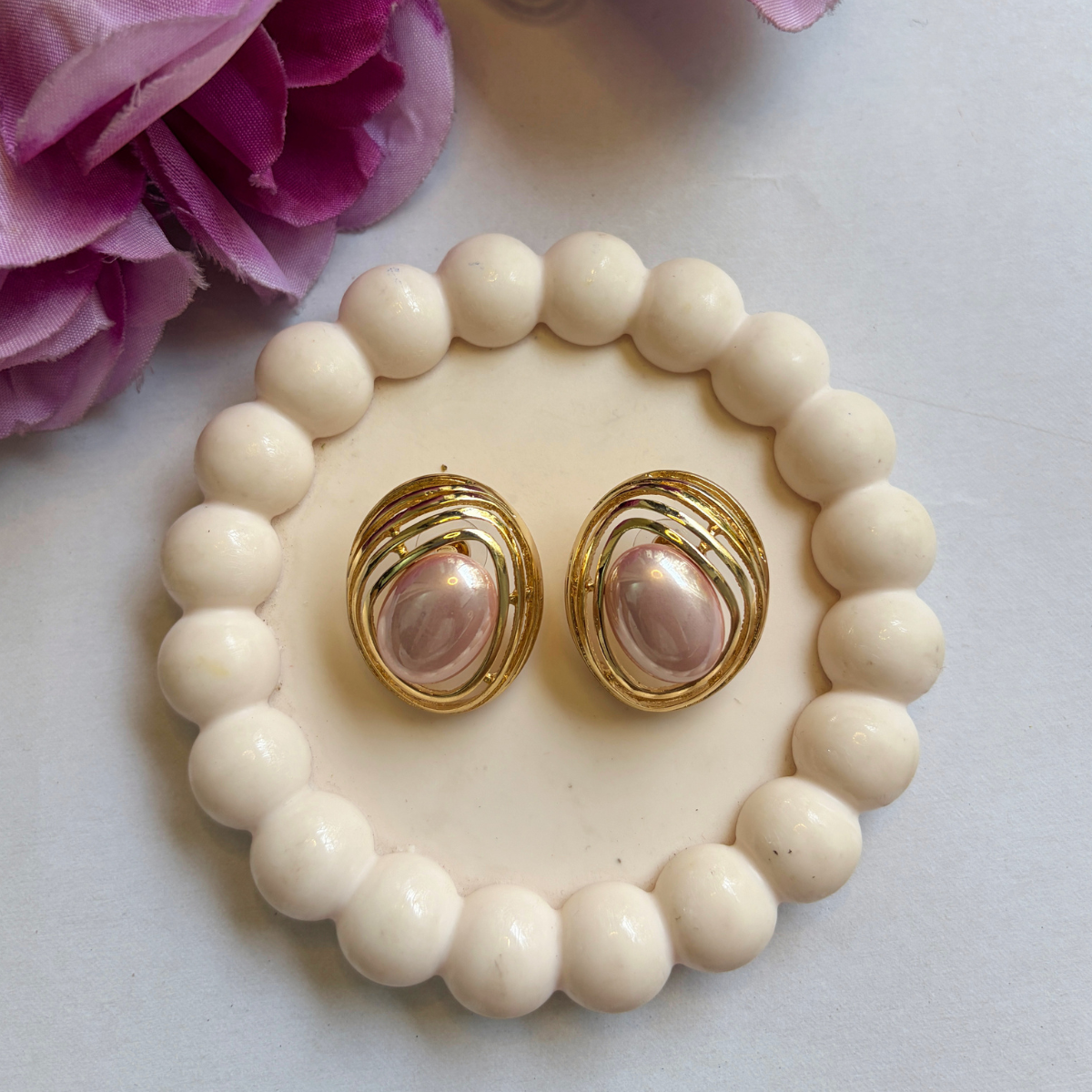 Aria Gold Pearl Stud Earrings