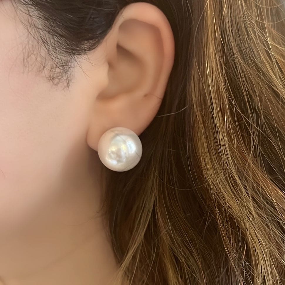Pearl Stud with Full Clip on Earrings- White 20mm size